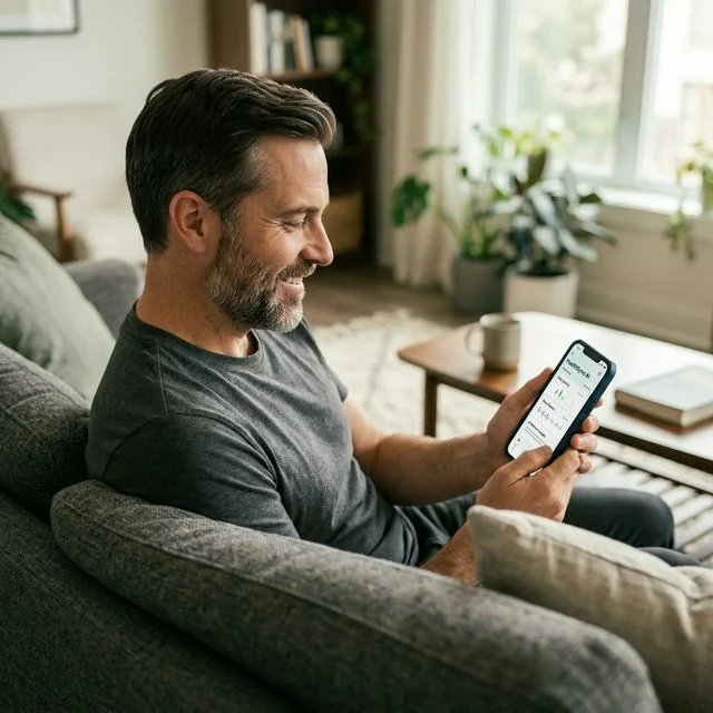 Clinician reviewing men's health blood testing